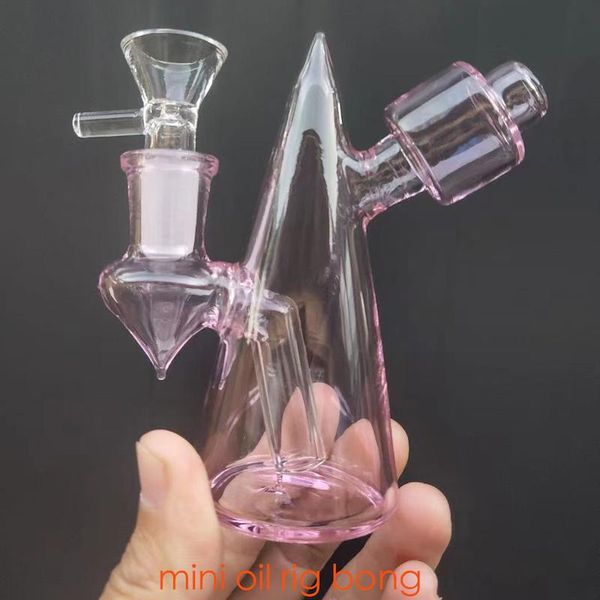 MINI PINK Bong in vetro portatile per acqua Dab Rig mini tabacco Pipa a mano piccolo gorgogliatore Narghilè bicchiere con ciotola per olio in vetro da 14 mm