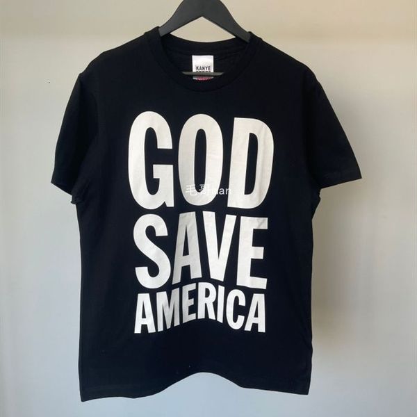 

2021 new slightly loose west t-shirt support vote tee men women hip hop kanye vision god save america short sleeve ktvq, White;black