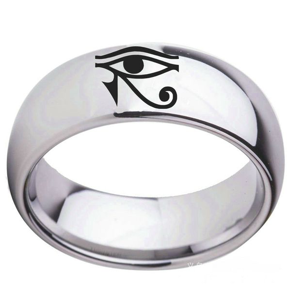 

men's ring egyptian eye of horus stainless steel arc edge silver band size 6-13
