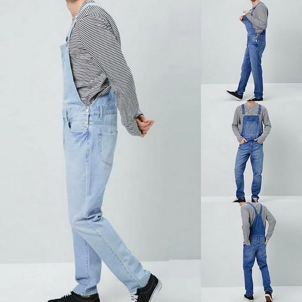 

men's jeans big size denim overalls fashion mens ripped jumpsuits 2021 male skinny distressed bib jean pant, Blue