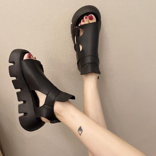 

sandals women fashion platform casual outdoor fish mouth open toe roman beach non-slip flat female shoes, Black