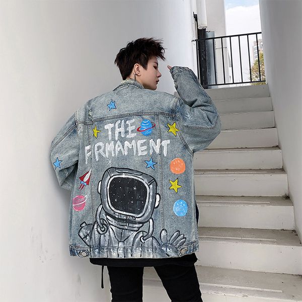 

2021 new harajuku space stars letter graffiti oversize for men and women ripped wash random denim jas myt3, Black;brown