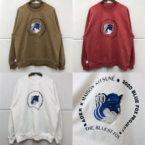 

female male ader error maison kitsune sweatshirts high-quality fox id embroidered pullover adhering brown hoodie h983, Black