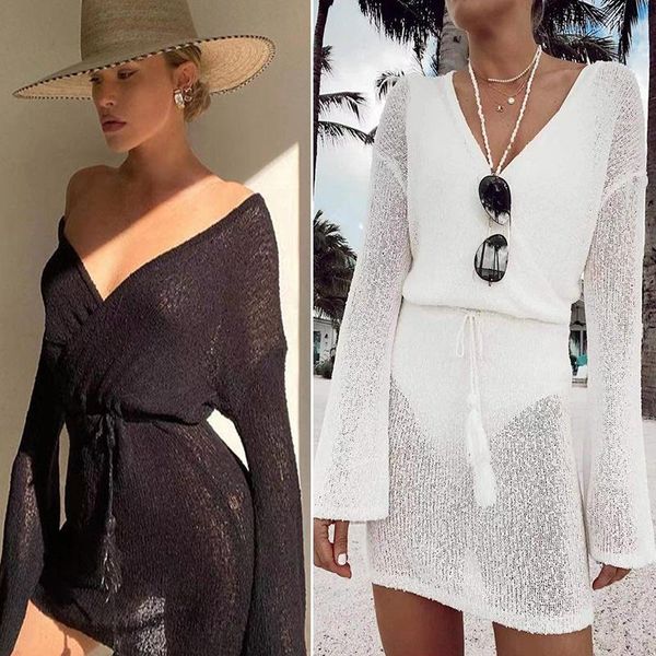 

women's swimwear v-neck t-shirt sunscreen beach skirt holiday bikini coat swimsuit blouse, White;black