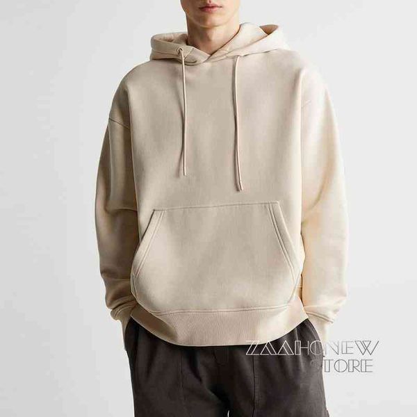 

zaahonew 2021 new autumn winter men white black hooded sweatshirts casual solid basic loose male warm pullovers