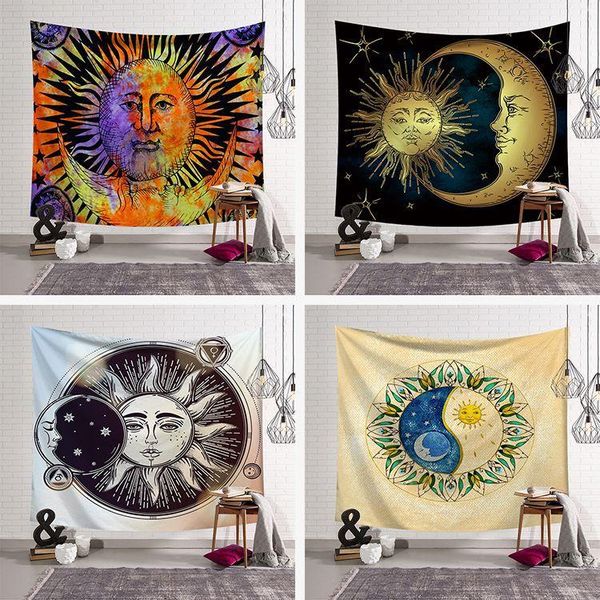 

scarves jaebaek black and white sun moon beach scarf celestial hippie tapestry wall hanging throw bedspread, Blue;gray