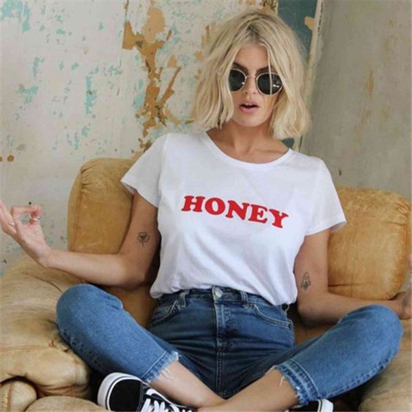 

plus size fashion summer letter women printed black tee femme honey, White