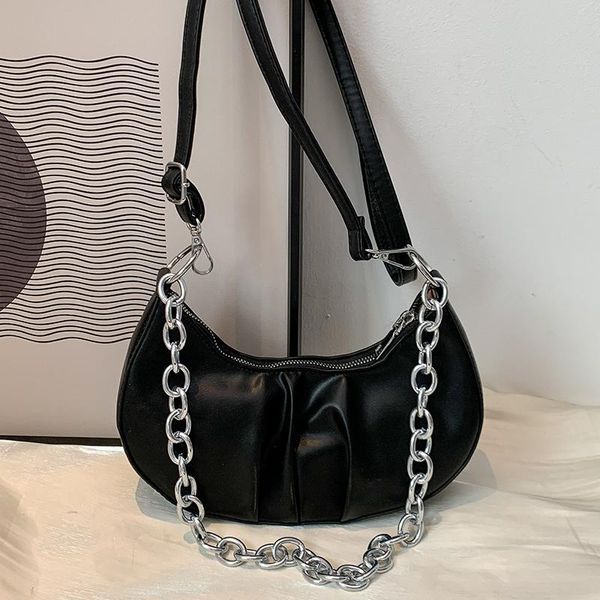 

evening bags small leather hobo for women 2021 simple chain shoulder pleated designer ladies handbags solid color messenger bag sac