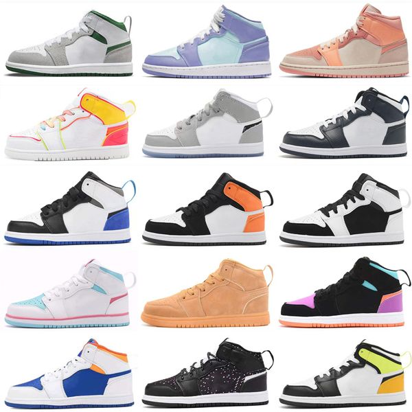 

kids 1 mid basketball shoes 1s dark mocha trainers edge glow volt gold high light smoke grey candy multicolor small big boy girl toddlers sn