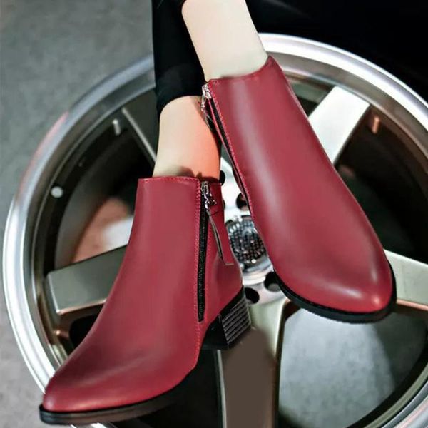 

boots footwear warm middle synthetic pu pointed toe wedge heel women ankle solid spring autumn zipper casual thick, Black