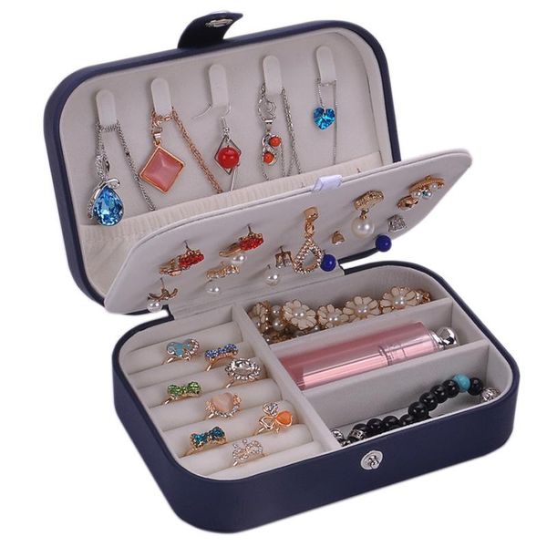

storage bags double-layer jewelry box organizer portable leather earrings necklace bracelet case holder