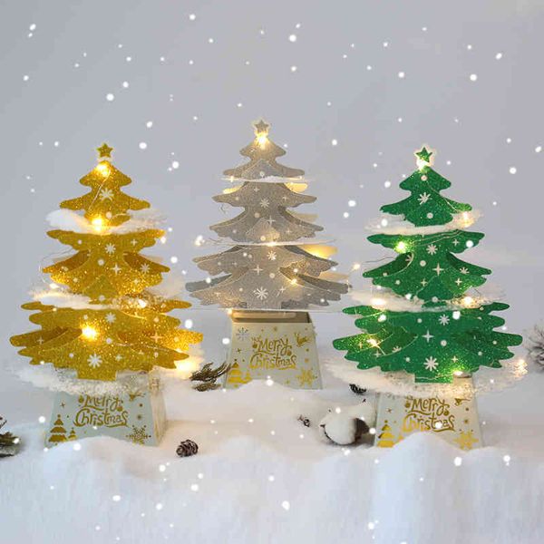 

2022 new decoration mini deskornament shiny christmas tree with lamp set