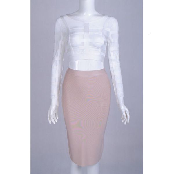 

white mesh excavate at knee height two pieces together rayon bandage of celebrity evening party bodycon dress 79bj
