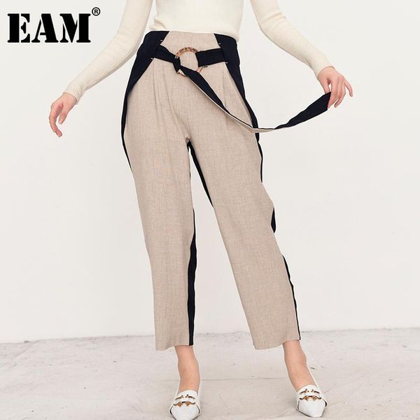 

women's pants & capris [eam] high waist khaki bandage leisure long harem trousers loose fit women fashion tide spring autumn 2021 jo374, Black;white