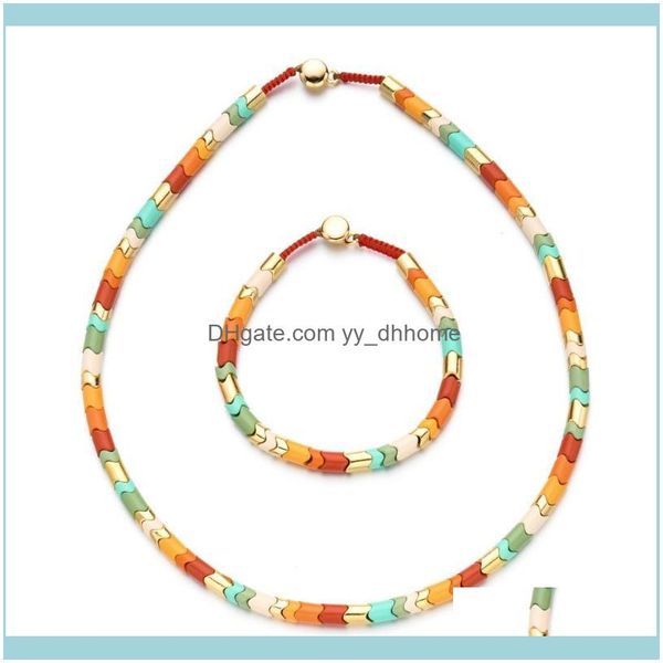 

earrings sets jewelryearrings & necklace luxury fashion jewelry set bohemian multi-color enamel wave beads and bracelet for women party gift, Silver
