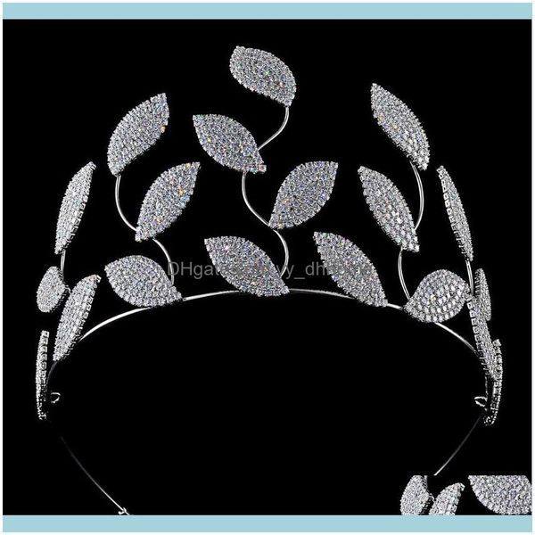 

jewelryleaf shape bridal crystal wedding tiara zircon inlayed queen crown hair jewelry headband clips & barrettes drop delivery 2021 oxypk, Golden;silver