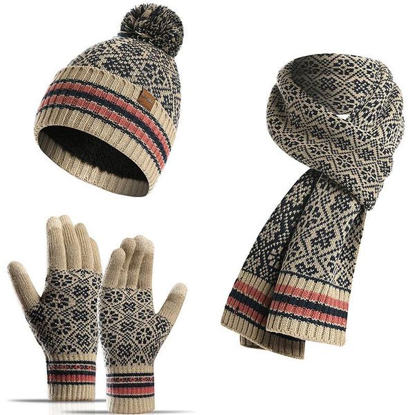 

hats, scarves & gloves sets autumn and winter three-piece scarves, gloves, ladies soft men's knitted woolen caps, warm mittens, Blue;gray
