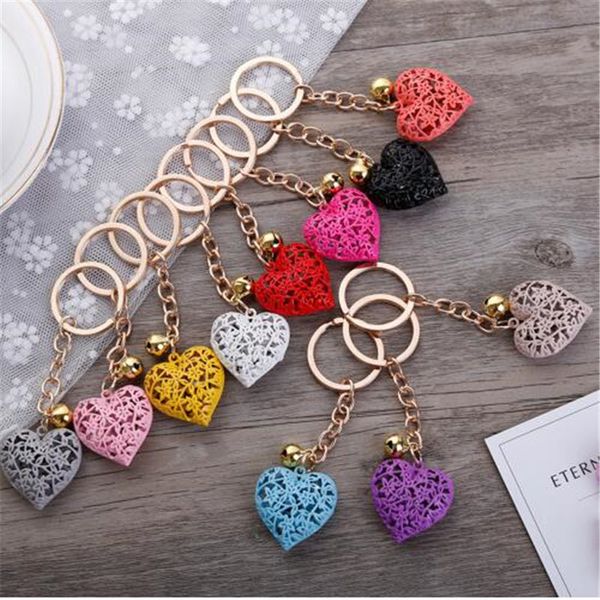 Coração oco chaveiros charme pingente keychain bolsa bolsa carro chaveiro chaveiro ornamentos acessórios de moda atacado