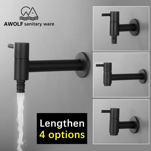 

wall mounted lengthen washing machine tap mop pool tap black color garden outdoor water modern kitchen bathroom faucet af6130