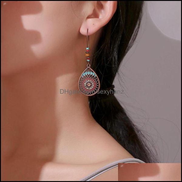 

dangle & chandelier earrings jewelry bohemian ethnic style plant ancient sier hollow carving shell earring women zircon beads leaf water dro, Silver