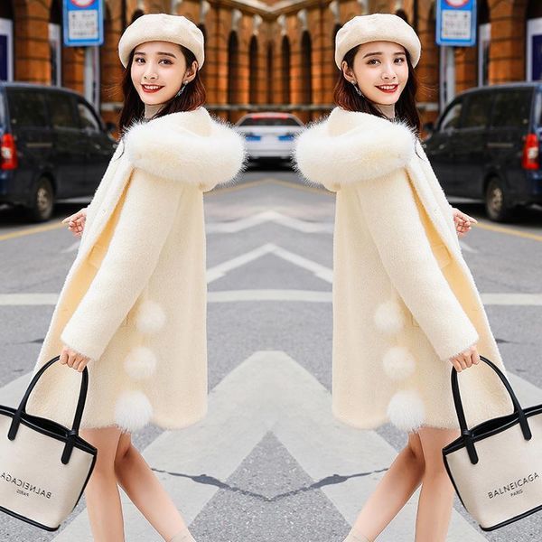 

women's wool & blends women imitate mink down woolen coat female autumn winter overcoat ladies thickening fashion jacket hooded coats c, Black