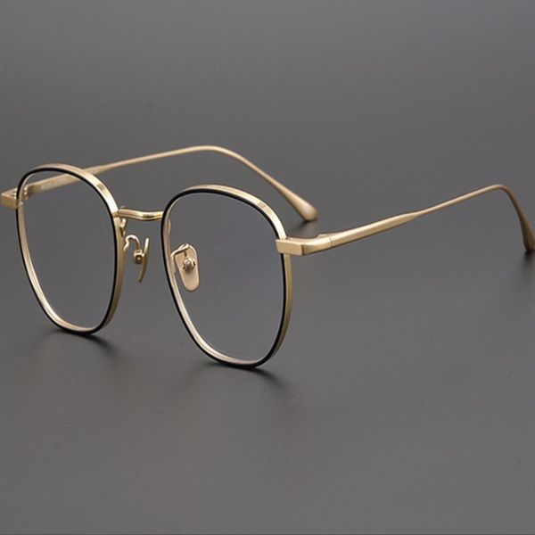 

fashion sunglasses frames japanese handmade pure titanium eyewear frame vintage women myopia eyeglasses prescription optical gla, Black