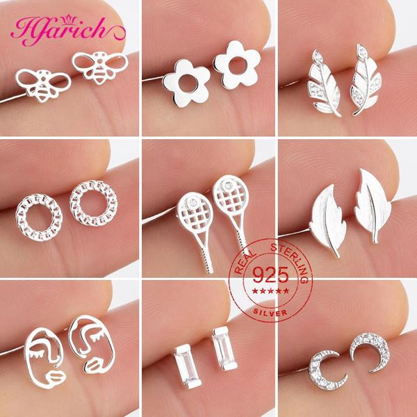 

trendy minimalist plant daisy flower leaves stud earrings for women silver sports racket butterfly moon circle jewelry cute gift, Golden;silver