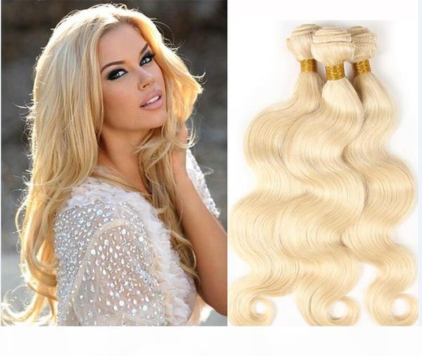 

brazilian body wave human hair weaves 613 blonde two tone color full head 3pcs lot double wefts remy hair extensions, Black