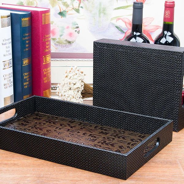 

kitchen storage & organization oracle vintage pu leather home decoration tray wooden serving el fruit snack desk food dish ptp04