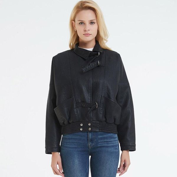 

women's leather & faux autumn casual jacket women loose long sleeve black motorcycle biker coats ladies pu jackets outwear