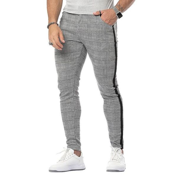 

running pants street fashion trendy brand casual trousers men's small feet lattice high elasticity jogging sweatpants gym track, Black;blue