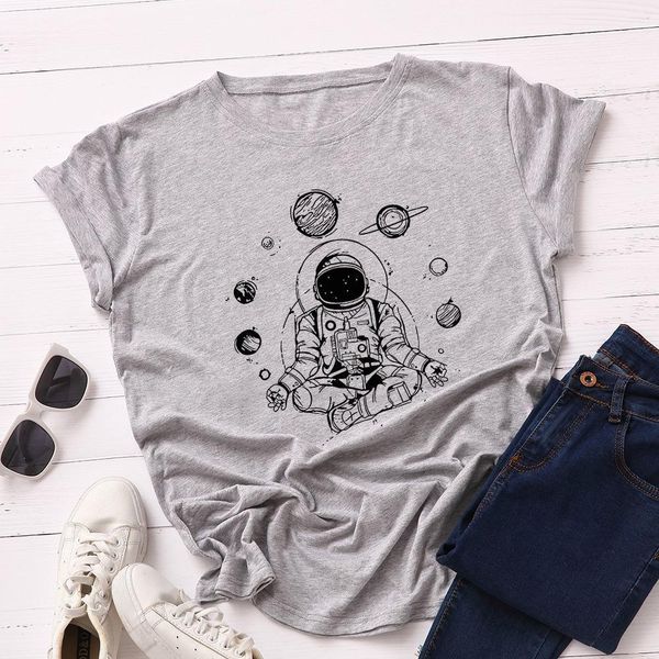

plus size s-5xl new summer astronaut women t shirt tees female funny space t-shirt woman girl short sleeve tshirt, White