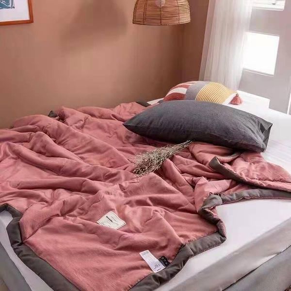 

comforters & sets pure color 100% cotton summer air-conditioning quilt and children dormitory office sofa blanket travel driver