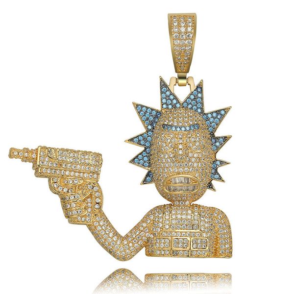 

punk cartoon figure pendant necklace with chain new arrival aaa zircon mens necklace fashion hip hop jewelry, Silver