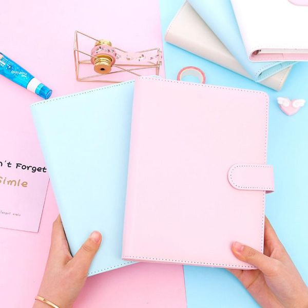 

notepads creative simple loose leaf leather notebook a6 a5 carry notepad handbook office stationery for girl gift, Purple;pink