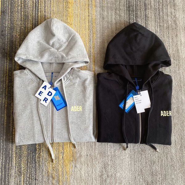 

2021 new error mag hoodie men women zip up adererror sweatshirts yellow ader mark pullovers inside tag iwet, Black