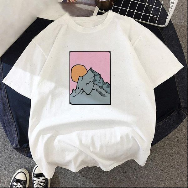 

mountain graphic t shirt funny the great wave womens t shirt kawaii cartoon t shirt vaporwave cute short sleeve women, White