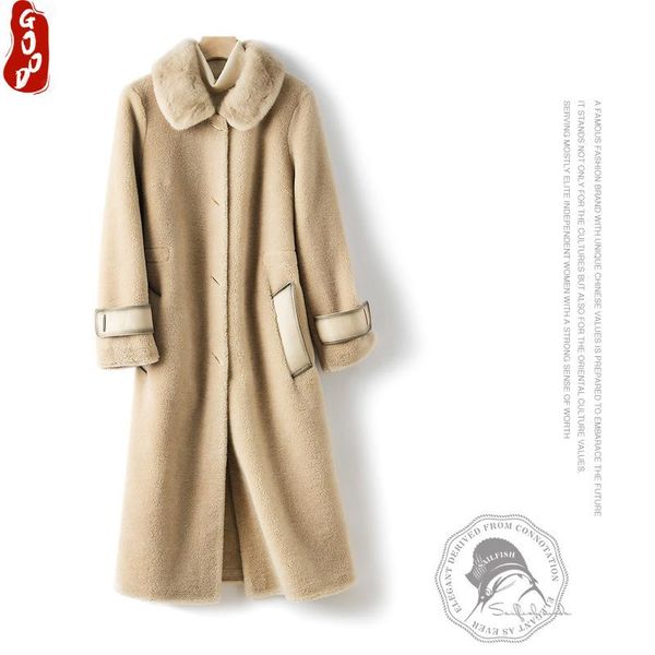 

women's fur & faux winter coat women clothes 2021 korean real + mink collar elegant long jacket vintage ladies overcoat xm8585, Black