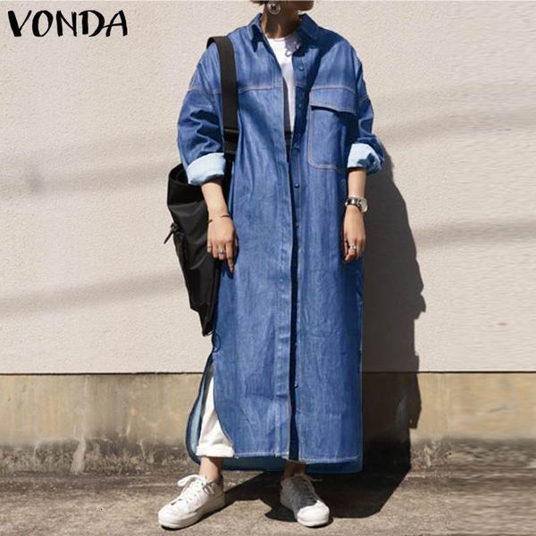 

new women vintage sleeve lapel collar solid demin long maxi vestido 2021 holiday sun femininas plus size uguf, Black;gray
