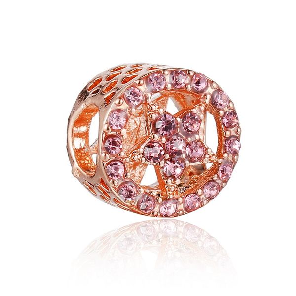 

fits pandora bracelets 20pcs cherry red crystal rose gold five-pointed star charms beads silver charms bead for women diy european necklace, Black