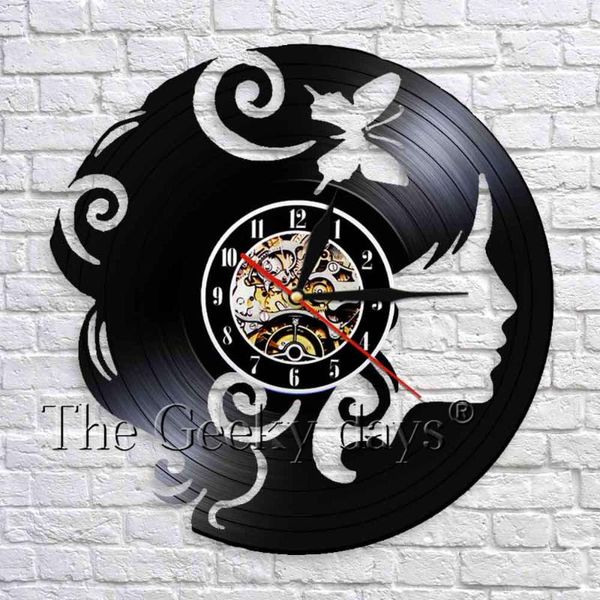 

wall clocks 1piece record clock elegant flower girl modern design art decorative decor watches for living room handmad