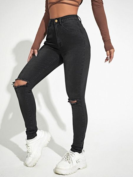 

stonewash distressed skinny jeans h9e7#, Blue