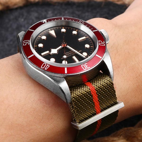 

wristwatches black bay style watch men seagull-1612 mechanical movement automatic wrist men's 316l sapphire 5bar waterproof clock, Slivery;brown