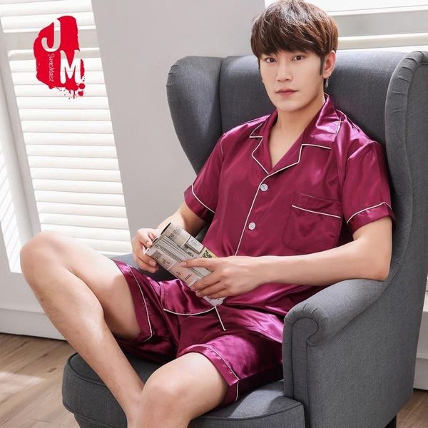 

men's sleepwear summer men pyjama set solid silk pajama suit short sleeve satin man spring pajamas male nightgown l xl-xxxl, Black;brown