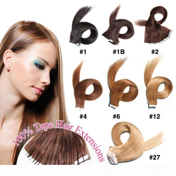 

pu tape in human hair extension 40pcs lot skin weft indian hair tape on human hair 2.5g pc, Black