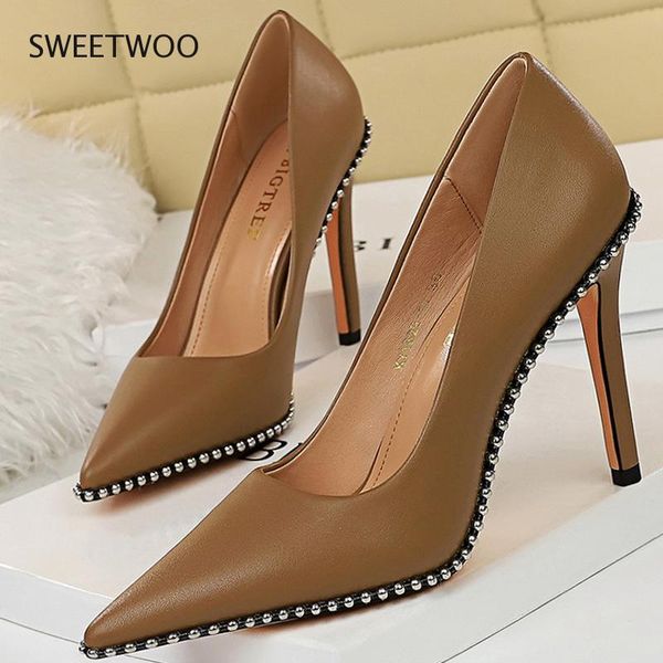 

dress shoes 2021 rivet women's high heels stiletto pu leather party, Black