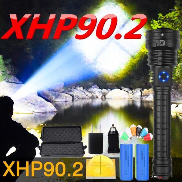 

90000lm super bright xhp90.2 most powerful led torch tactical flashlights zoom usb rechargeable 26650 flash light1