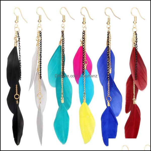 

charm jewelryrestoring ethnic style elegant feather bohemian charmtassel earring long aessories handmade earrings drop delivery 2021 ohaqj, Golden