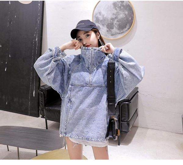 

women's jackets hebaoli 2021 fashion letter printed pullover loose-fitting high-collar comfortable jean jacket coat for western women, Black;brown