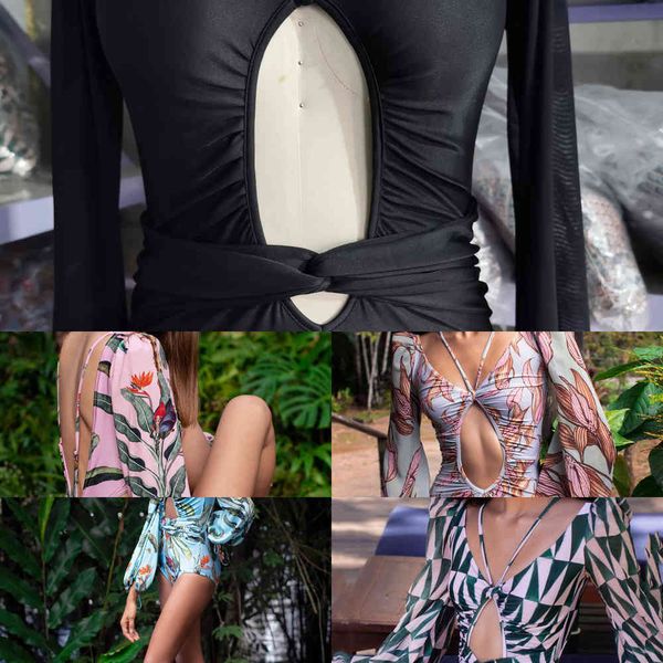

piece swimsuit one 2021 printed bikini new long sleeve women's swimsuit2021, White;black